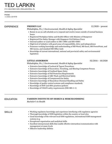 Environmental Health Amp Safety Specialist Resume Samples Velvet Jobs