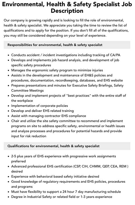 Environmental Health Specialist Education Level