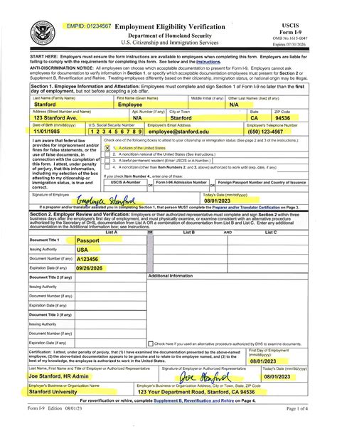 Examples Of Completed Form I 9