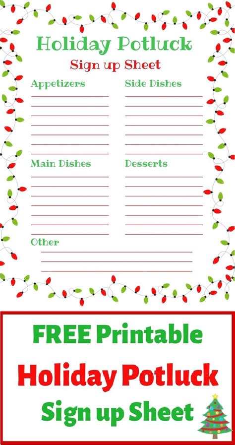 Fall Potluck Sign Up Sheet Template Printable Holiday Potluck Signup