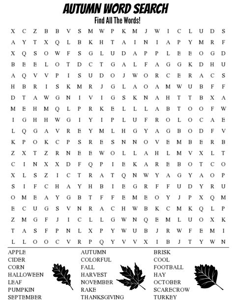 Fall Word Search For Adults