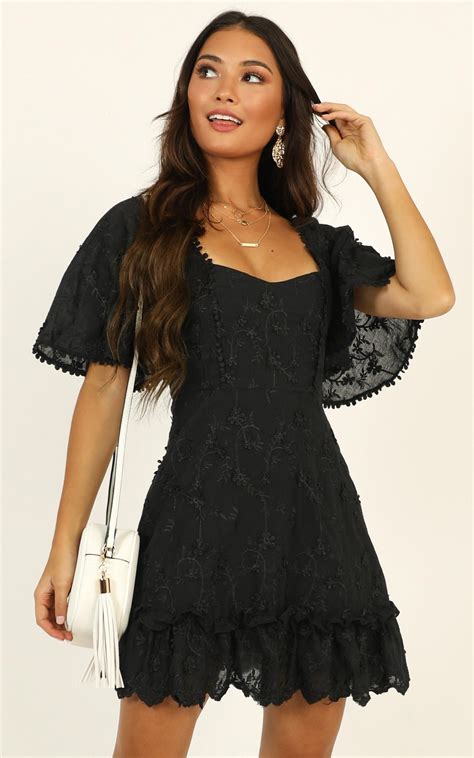 Fancy A Spritz Mini Dress In Black Embroidery Showpo Dresses Alternative Outfits I Dress