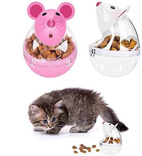 Fantasyon 2 Pcs Cat Treat Toy Feeder Toy Cat Food Ball Mouse Shape