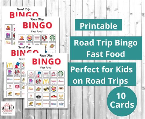 Fast Food Road Trip Bingo Printable Cards Printable Bingo Cards Prin