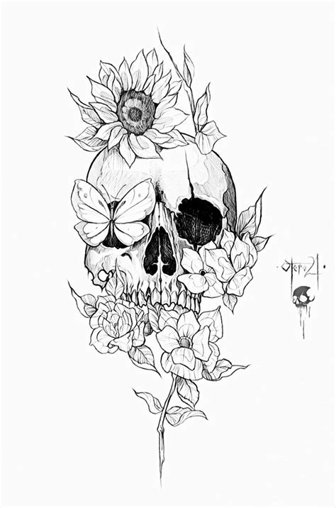 Feminine Floral Skull Tattoo Inspiration