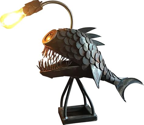 Fgvv Creative Angler Lamp Angler Fish Lamp Art Lamp Retro Iron Art