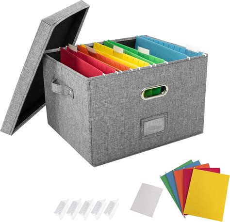 File Organizer Box Office Document Storage With Lid Collapsible Linen