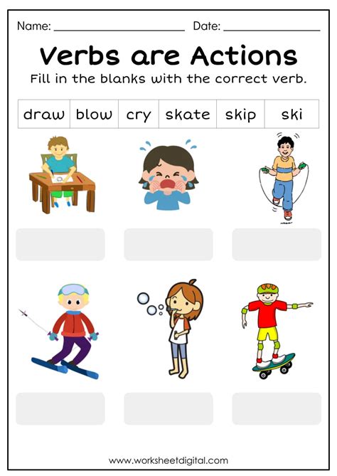 Fill In The Verb Printable Grammar Worksheet For Kids Artofit