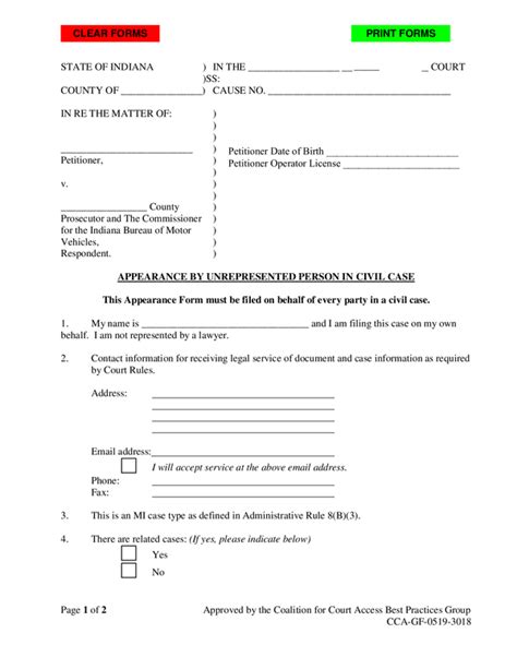 Fillable Appearance Indiana Court Forms Printable Pdf Download