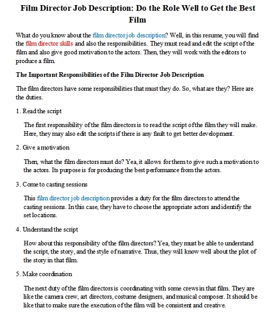 Film Director Job Description