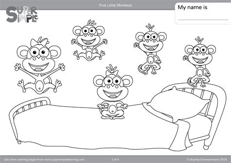 Five Little Monkeys Jumping On The Bed Coloring Page Free Printable