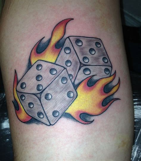 Flaming Lucky Dice Playing Card Tattoos Dice Tattoo Card Tattoo Designs