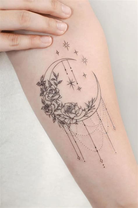 Floral Moon Tattoo Designs That Symbolize Inner Strength