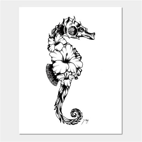 Floral Seahorse By Akbaly In 2023 Seahorse Tattoo Black And Grey