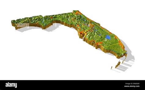 Florida 3D Relief Map Cut Out With Urban Areas And Interstate Highways