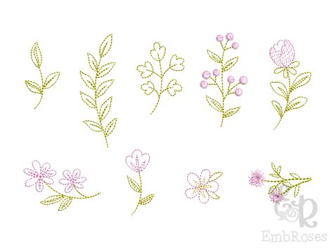 Flower Mini Embroidery Designs Set 45 Individual Sketch Files Etsy