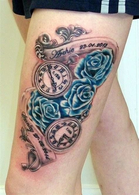 Fob Watches And Blue Roses Tattoos Blue Tattoo Tattoo Work