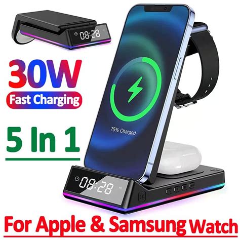 Foldable Wireless Charger Stand Rgb Dock Led Clock 15W Fast Charging