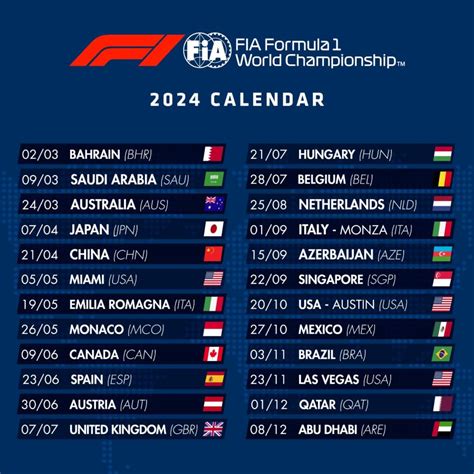 Formula 1 Calendar 2024 Download Pdf Free Misha Tatiana