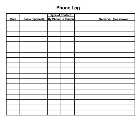 Free 5 Sample Printable Phone Log Templates In Pdf Ms Word