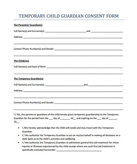 Free 8 Sample Temporary Guardianship Forms In Pdf Ms Word