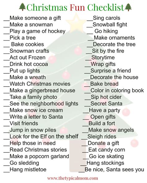 Free Christmas Activities For Kids Checklist Printable Pdf