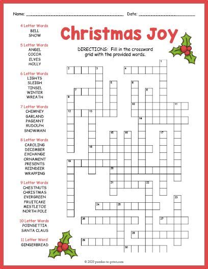 Free Christmas Crossword Fill In Puzzle Lots Of Fun For Everyone