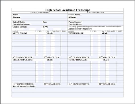 Free College Transcript Template For Word Printable Templates