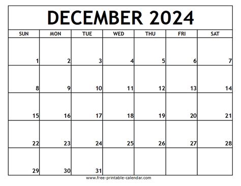 Free December 2024 Calendar