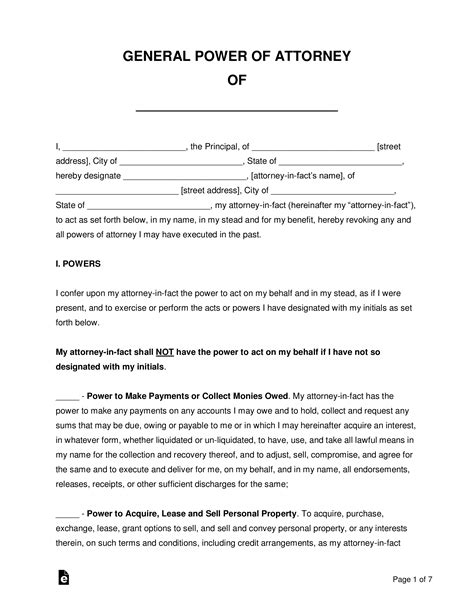 Free General Financial Power Of Attorney Form Pdf Word Eforms