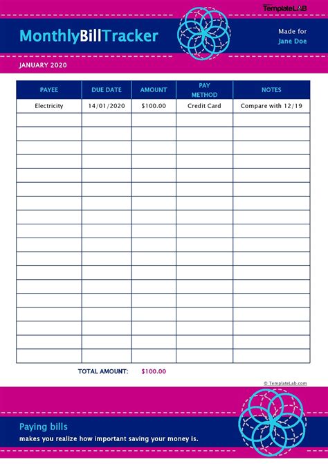 Free Monthly Bill Tracker Template