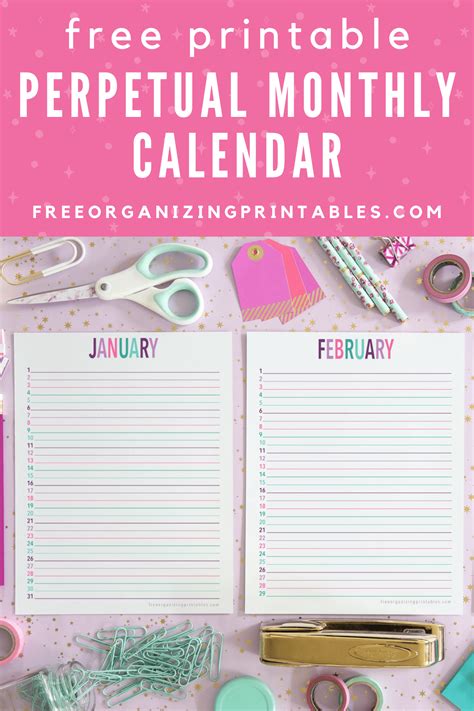 Free Perpetual Calendar Printable Free Organizing Printables