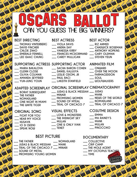 Free Printable 2021 Oscar Ballot Game Play Party Plan