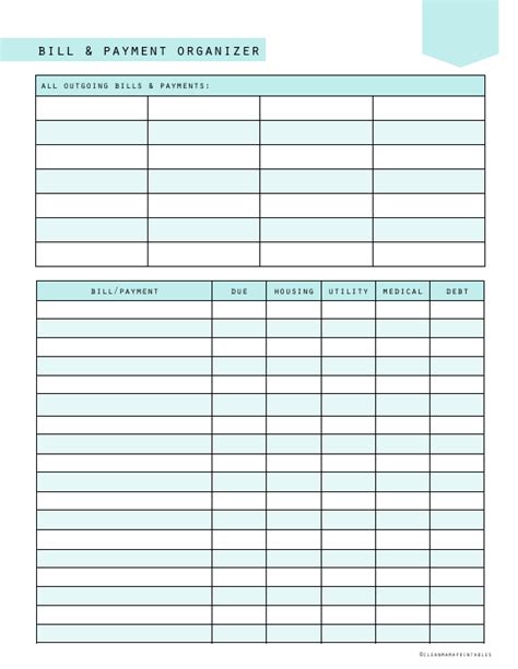 Free Printable Bill And Payment Organizer Clean Mama