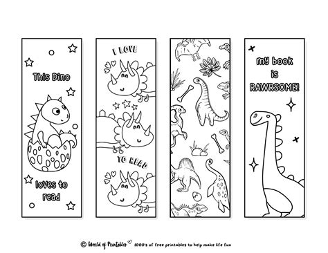 Free Printable Color Your Own Dinosaur Bookmarks For Kids