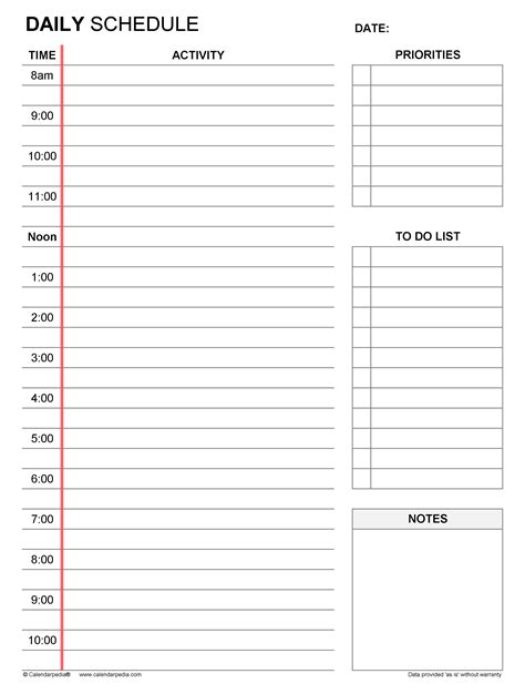 Free Printable Daily Schedule Templates Printable Form Templates And