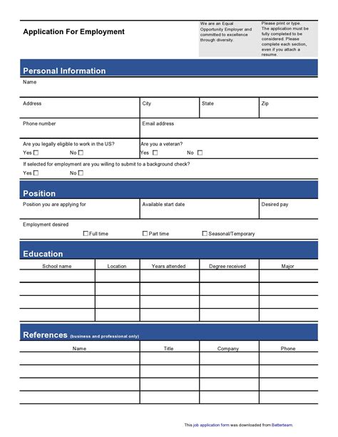 Free Printable Employment Application Form Pdf Printable Forms Free