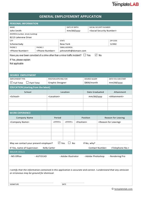 Free Printable Employment Job Application Form Templates Pdf