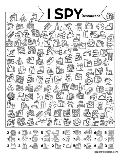 Free Printable I Spy Restaurant Activity Paper Trail Design