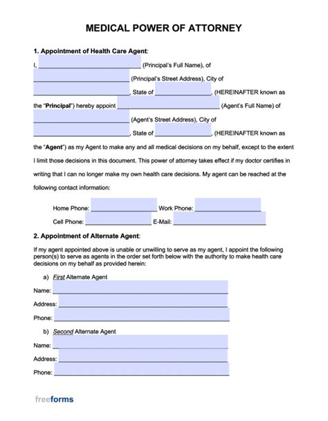 Free Printable Medical Power Of Attorney