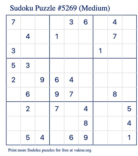 Free Printable Medium Sudoku With The Answer 5269