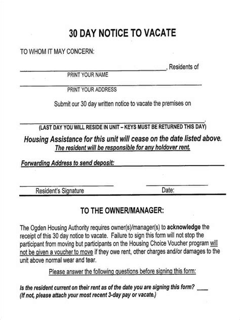 Free Printable Notice To Vacate Form Printable Templates