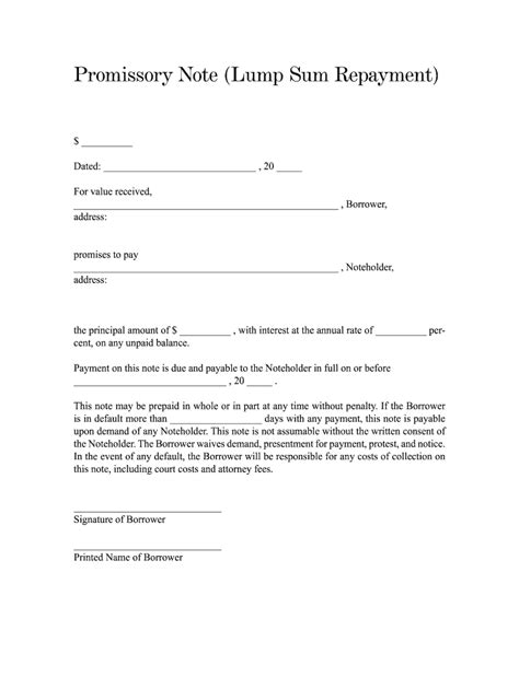 Free Printable Promissory Note PDF Template