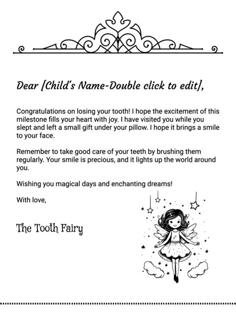 Free Printable Royal Black And White Tooth Fairy Letter Template Inkpx