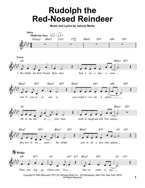 Free Printable Rudolph The Red Nosed Reindeer Sheet Music Free