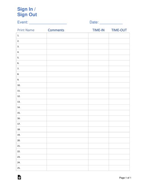 5 Free Printable Sign in Sheet Templates