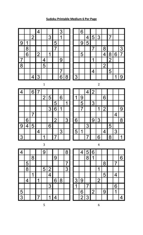 Free Printable Sudoku 6 Per Page Puzzles