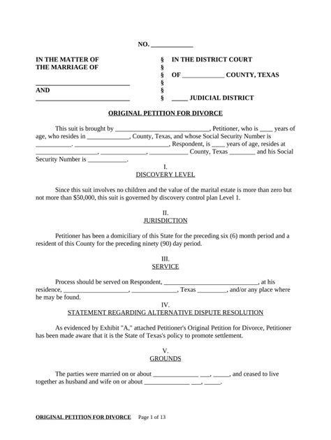 Free Printable Texas Divorce Petion Forms Printable Forms Free Online