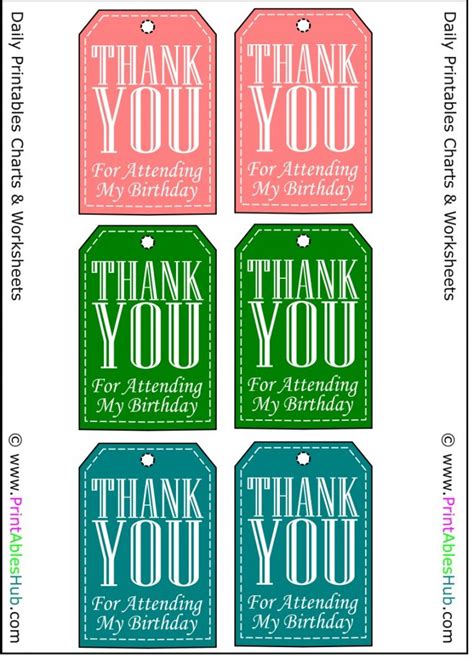 Free Printable Thank You Tags For Birthdays