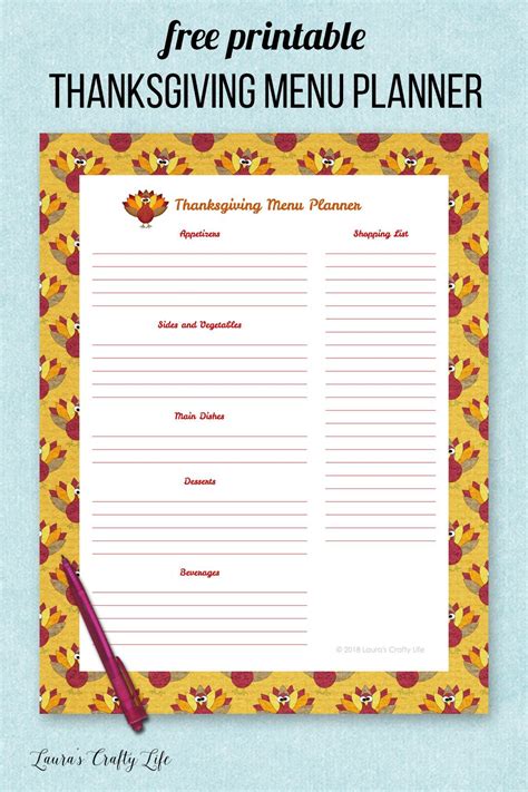 Free Printable Thanksgiving Dinner Menu Planner Thanksgiving Menu